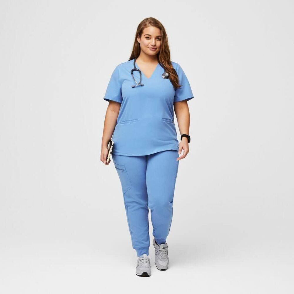 Figs Casma Three Pocket Scrub Top Size L Ceil Blue Hospital Uniform Nurse